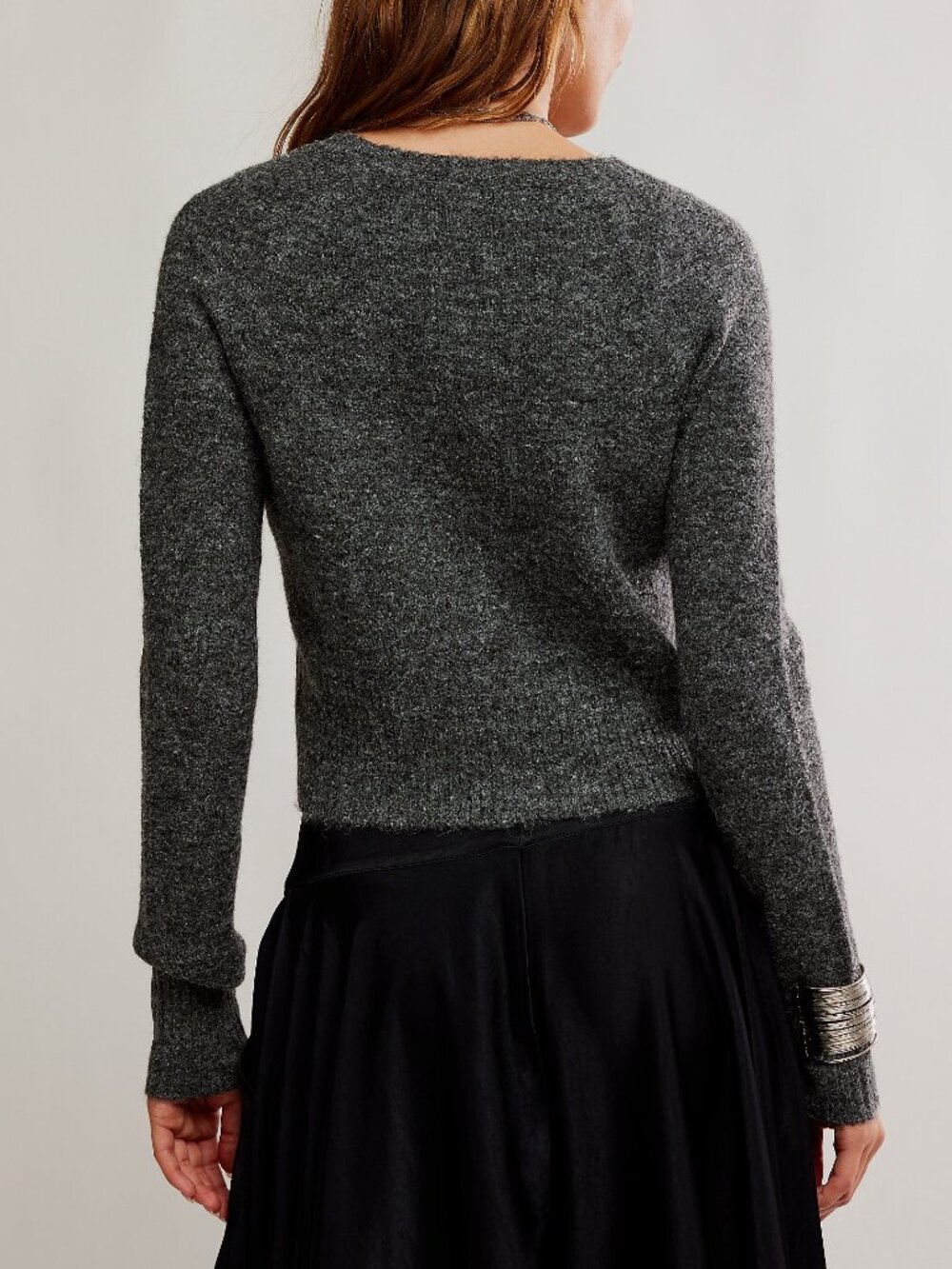 🆕 FREE PEOPLE School Girl SoftSpun Cardi / Charcoal Heather - Picture 11 of 13